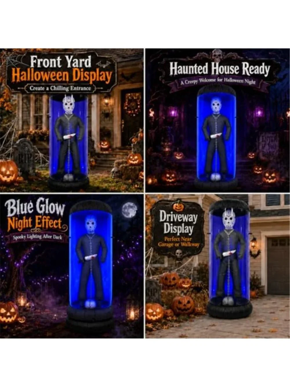7.6FT Halloween Inflatable Outdoor Decoration, Caged Masked Killer Blow Up Yard